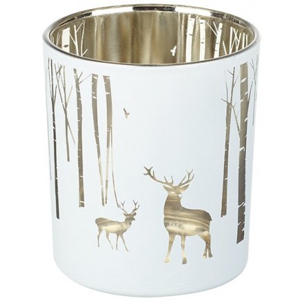 Silver Woodland Glass Candle Holder