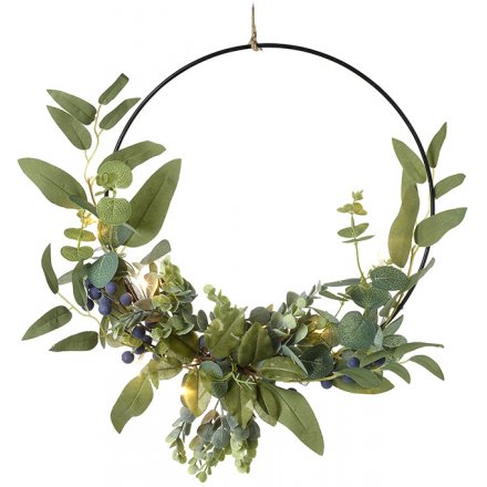 Hoop Half Wreath With Leaves and Berries, 40cm 