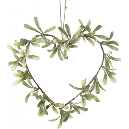 Hanging Heart Mistletoe Wreath, 25cm 