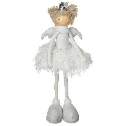 White Standing Angel With Silver Crown, 45cm 