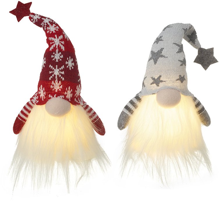 Light Up Sitting Gonks, 17cm Christmas Decorations / Light Up