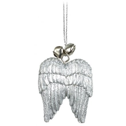 Hanging Silver Wings With Glitter, 4cm 