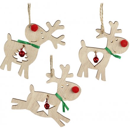TLA430 / Assorted Hanging Wooden Reindeer, 11cm | 49608 | Christmas ...