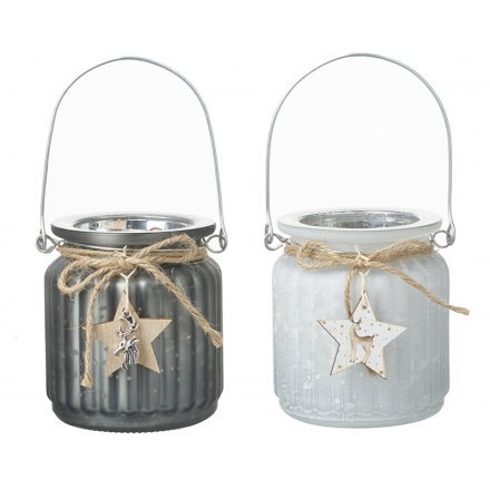 Frosted Glass Candle Pots With Star Hangers, 9cm 