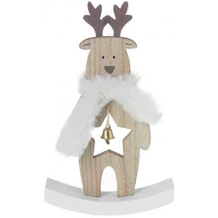 Wooden Rocking Deer With Fur Scarf