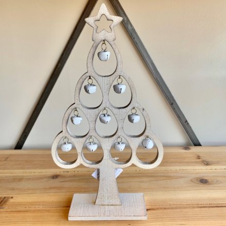 Natural Wooden Tree With White Bells, 32cm 