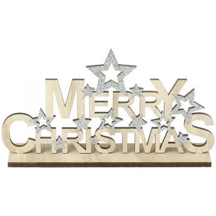 Merry Christmas Glitter Plaque, 18cm 