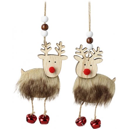 Hanging Faux Fur Reindeer 2 Assorted