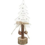 We wish you a Merry Christmas. A rustic wooden Christmas tree decoration with popular slogan.