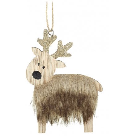 Brown Fur Wooden Reindeer Hanger