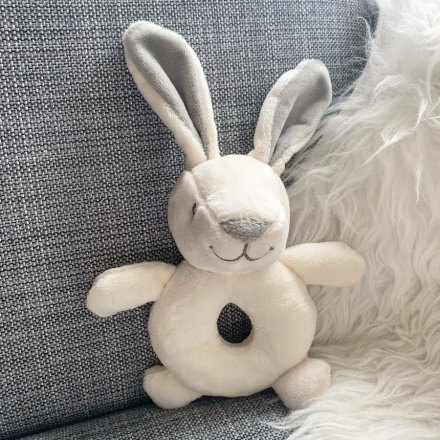 This neutral coloured baby rattle from the Little Bunny range is the perfect gift.