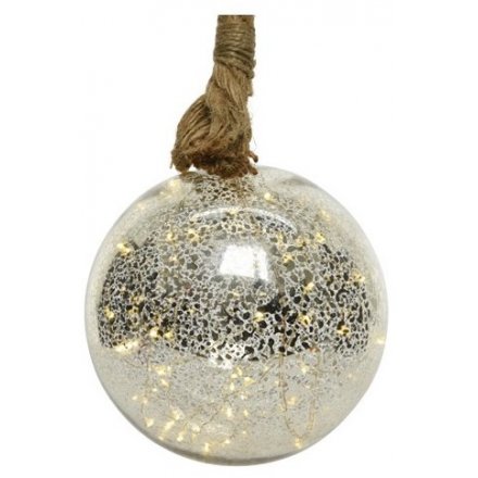 Rope Hanging LED Bauble, 11cm 