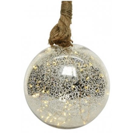 Rope Hanging LED Bauble, 15cm 
