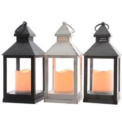 Create a wonderful winter wonderland at home with this assortment of classic lanterns. Each containing a warm glow LED 
