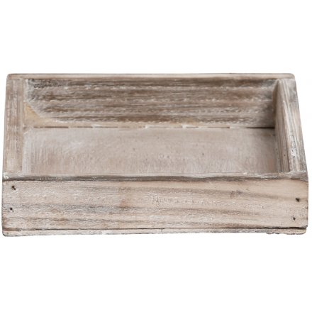 Distressed Square Wooden Tray, 15cm 