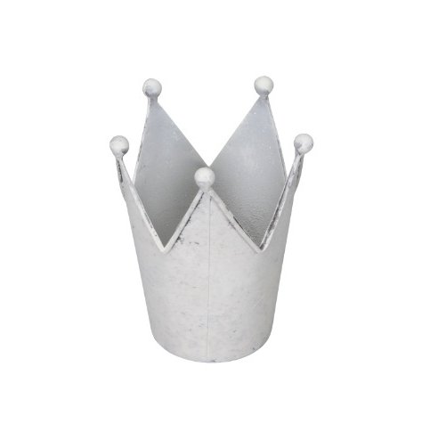 A simple whitewashed metal crown decoration suitable for tlight use or small planters 