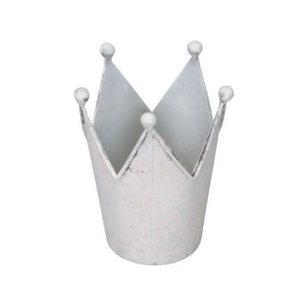 White Metal Crown Pot, 13.5cm  