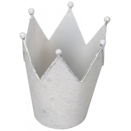 White Metal Crown Pot, 18cm 