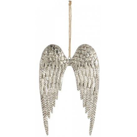 Rustic Silver Hanging Wings, 14.5cm