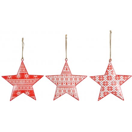 Hanging Metal Red Stars, 15cm 