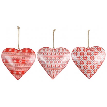 Nordic Red Hanging Hearts, 15cm 