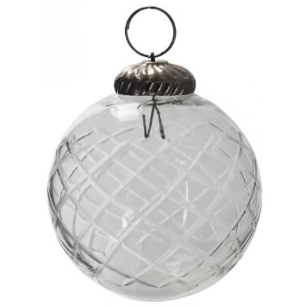 Etched Glass Bauble, 7cm 