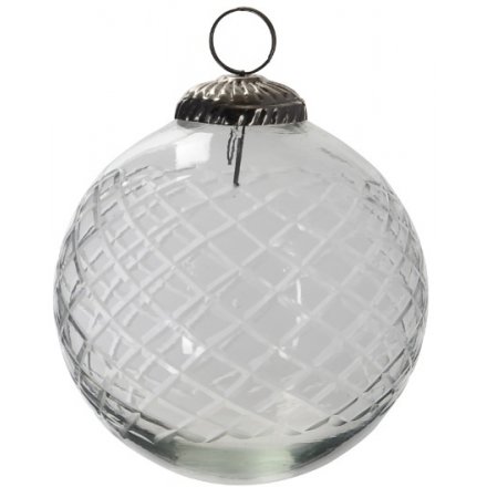 Etched Glass Bauble, 10cm 