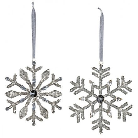 Silver Glittery Snowflake Hangers, 14cm 