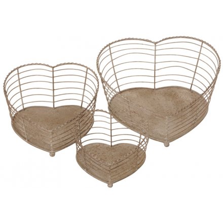 Set Of Wire Heart Baskets, 30cm 