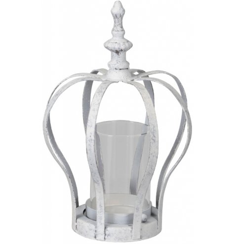 An overly distressed white metal crown with a removable base suitable for placing Tlights 