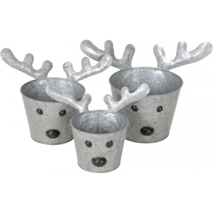Zinc Metal Reindeer Planter Set, 35cm 