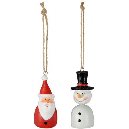 Hanging Santa and Snowman Mix, 7cm 