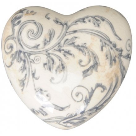 Decorative Stoneware Heart With Floral Decal, 8.5cm 
