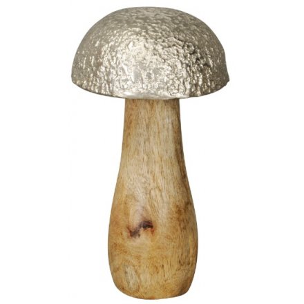 Silver Cap Wooden Mushroom, 18cm 