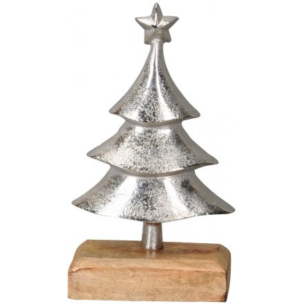 Metal Tree On Wood Base Ornament, 20cm