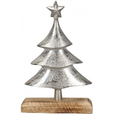Metal Tree On Wood Base Ornament, 23.5cm 
