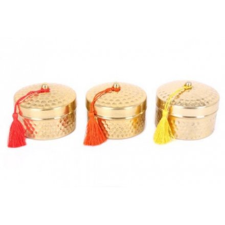 Autumn Hue Hammered Candles With Tassels, 10cm 