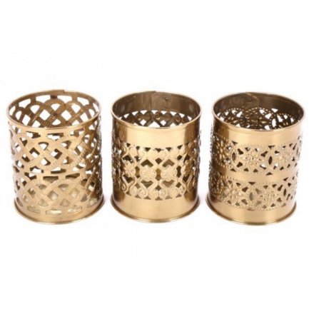 Detail Cut Gold Candle Holders, 7cm 