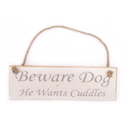 Beware Dog Wooden Plaque, 30cm 
