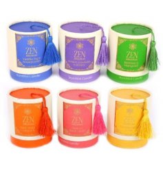 A bright and colourful assortment of ZEN inspired candle pots, 