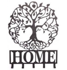  A 'Home' quotation coat hook with the popular Tree Of Life feature in black. 