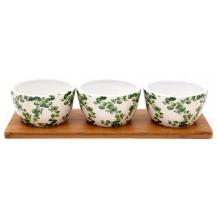 Eucalyptus Printed Bowls With Tray, 32cm 