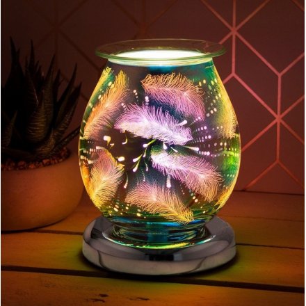 a vivid 3 dimensional techncolour feather image and has built in oil burner / wax melt dish for fabulous fragrance. 