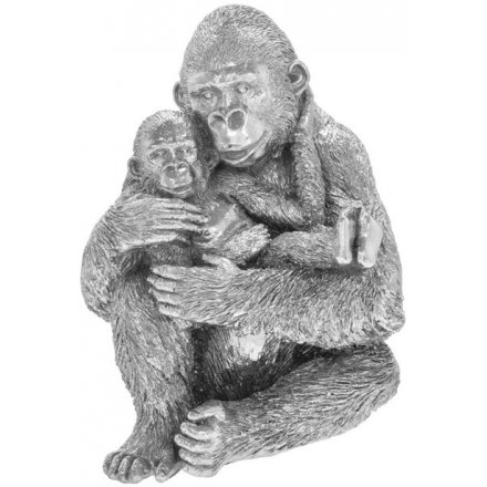 Silver Art Gorilla With Baby 