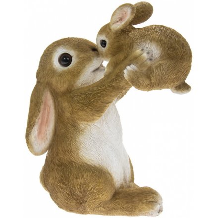Posed Bunny and Baby Garden Ornament 