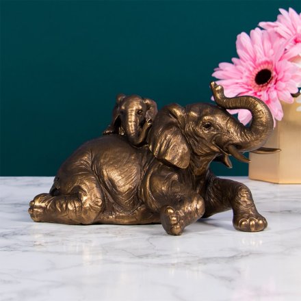 Bronzed Reflections Elephant and Calf, 22cm