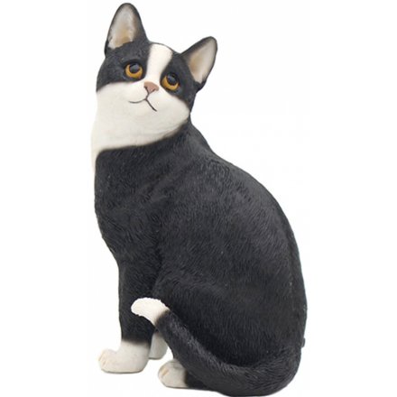 Sitting Black and White Cat Figure 