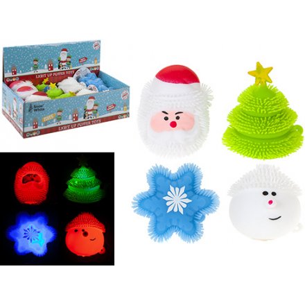 Squishy Christmas Puffer Toys With LEDs, 4asst 