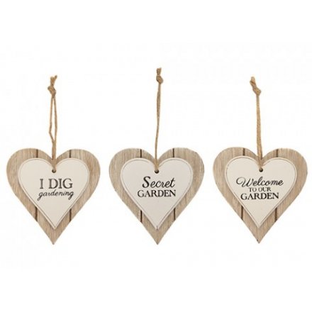 Hanging Heart Garden Signs, 3 Assorted