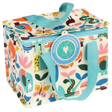An eco-friendly and super stylish insulated lunch bag with a bright and bold wild wonders design.